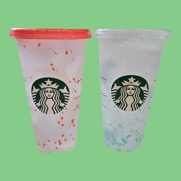 Set 4 Starbucks Reusable Color Changing Confetti 24oz Cold Cups 4 Lids 1 Straw - Picture 3 of 8